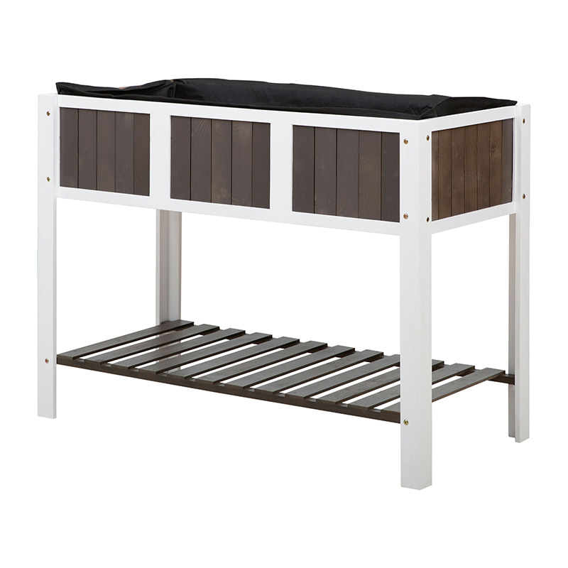 Drevený vyvýšený záhradný kvetináč s rozmermi 47' x 23' x 35' s priestranným priestorom na pestovanie, odkladacia polica a všestranné využitie