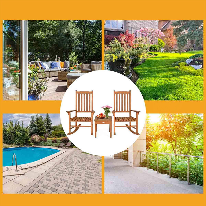 3 KS súprava hojdacích stoličiek z topoľového dreva s konferenčným stolíkom 2 drevenými konverzačnými stoličkami