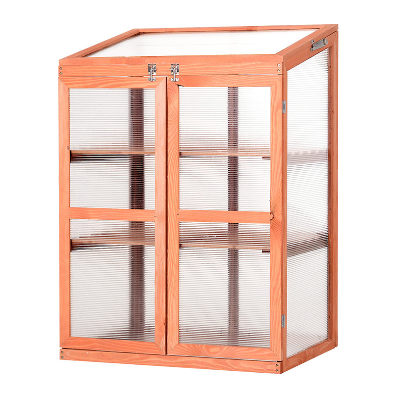 Obdĺžnikový skleníkový kvetináč s polykarbonátovými panelmi na udržanie rastlín v teple