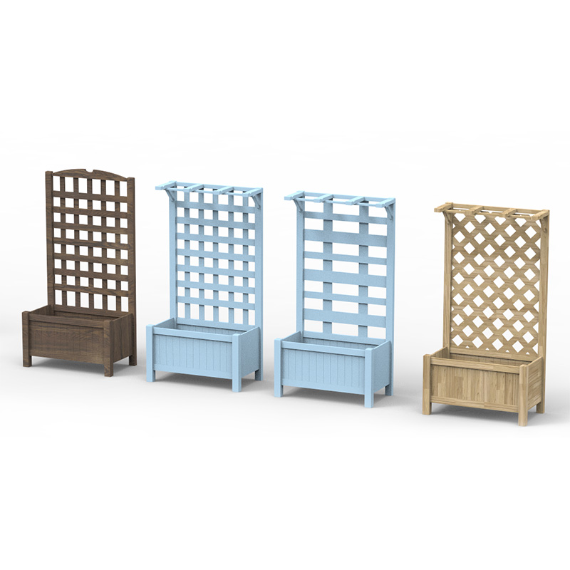 Vyvýšená záhradná posteľ s rozmermi 23,5' x 11,5' x 49,25' s trellis doskou a pevným dreveným dizajnom a materiálmi