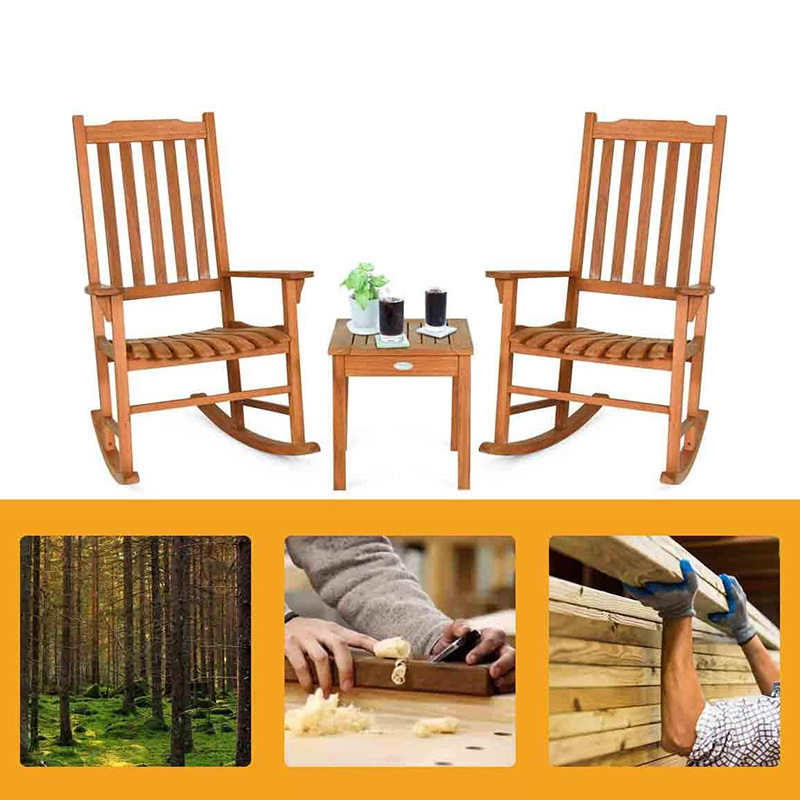 3 KS súprava hojdacích stoličiek z topoľového dreva s konferenčným stolíkom 2 drevenými konverzačnými stoličkami