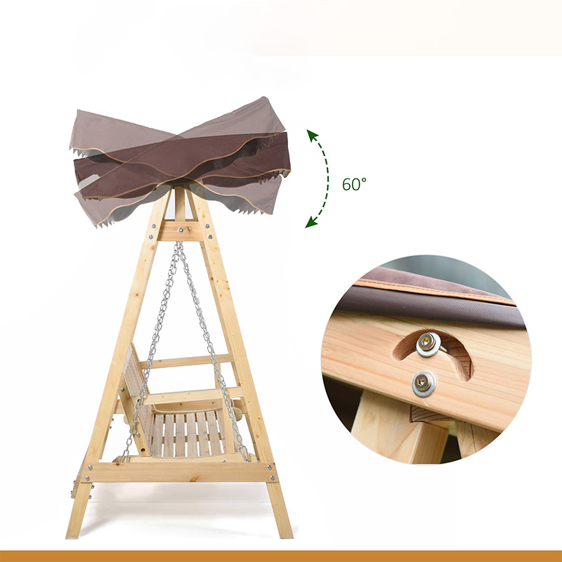 Vonkajšia hojdačka verandová hojdačka pre 2 osoby s dreveným stojanom, silným dizajnom A-rámu a nastaviteľným krytom proti vode