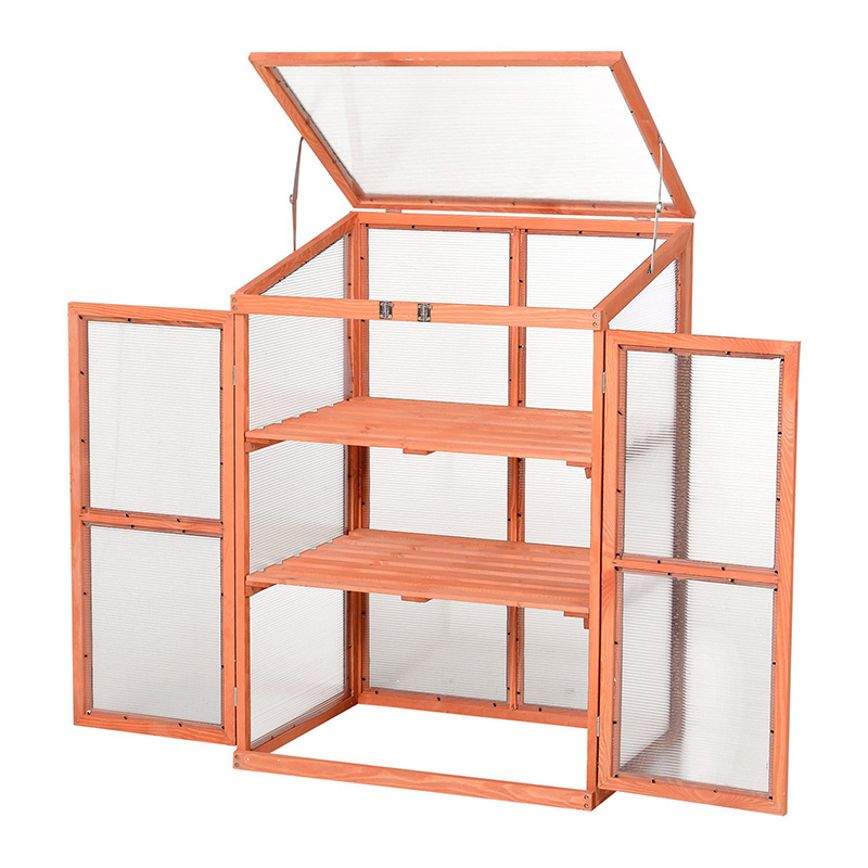 Obdĺžnikový skleníkový kvetináč s polykarbonátovými panelmi na udržanie rastlín v teple