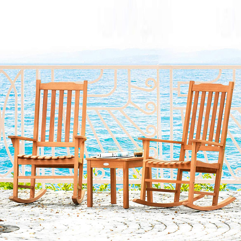 3 KS súprava hojdacích stoličiek z topoľového dreva s konferenčným stolíkom 2 drevenými konverzačnými stoličkami