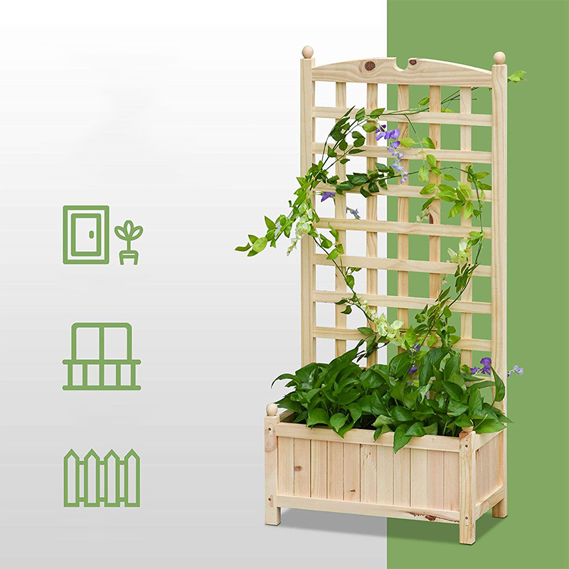 Vyvýšená záhradná posteľ s rozmermi 23,5' x 11,5' x 49,25' s trellis doskou a pevným dreveným dizajnom a materiálmi