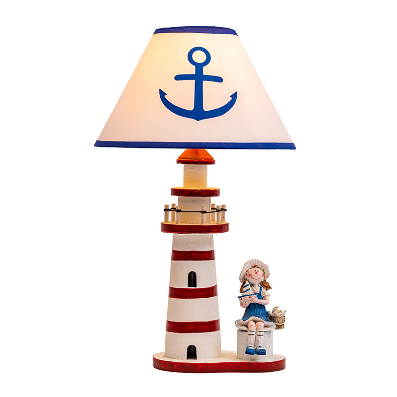 Stolová lampa v pobrežnom štýle, starožitná ľadovo modrá