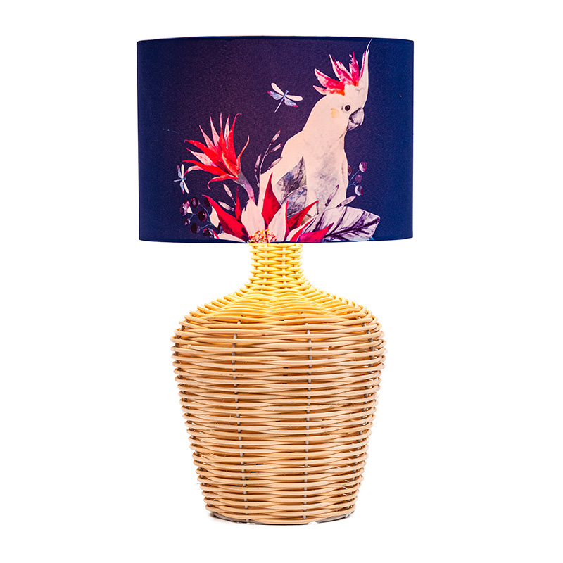 26,5' vysoká nadrozmerná/ratanová stolová lampa s látkovým tienidlom z prírodného ratanu/mosadz/biela