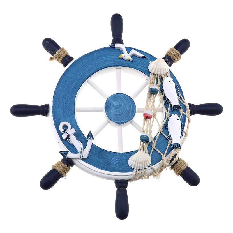 Námorná drevená loď Lodný volant/Ručne vyrobené drevené lodné koleso Pirátska dekoračná doska na zavesenie na stenu a dvere (biela ryba)