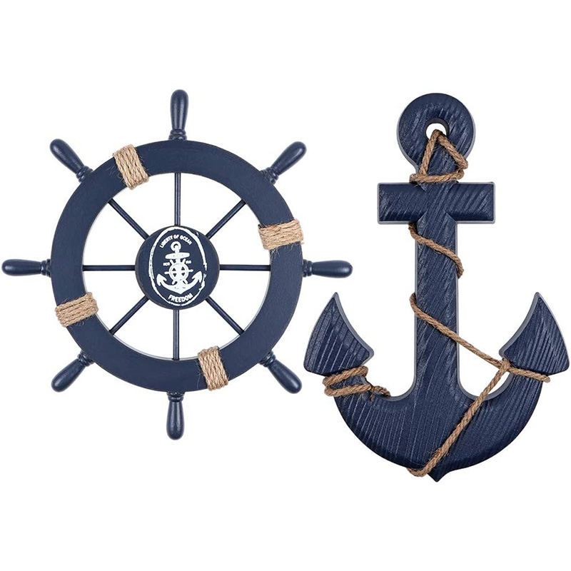 Námorná drevená loď Lodný volant/Ručne vyrobené drevené lodné koleso Pirátska dekoračná doska na zavesenie na stenu a dvere (biela ryba)
