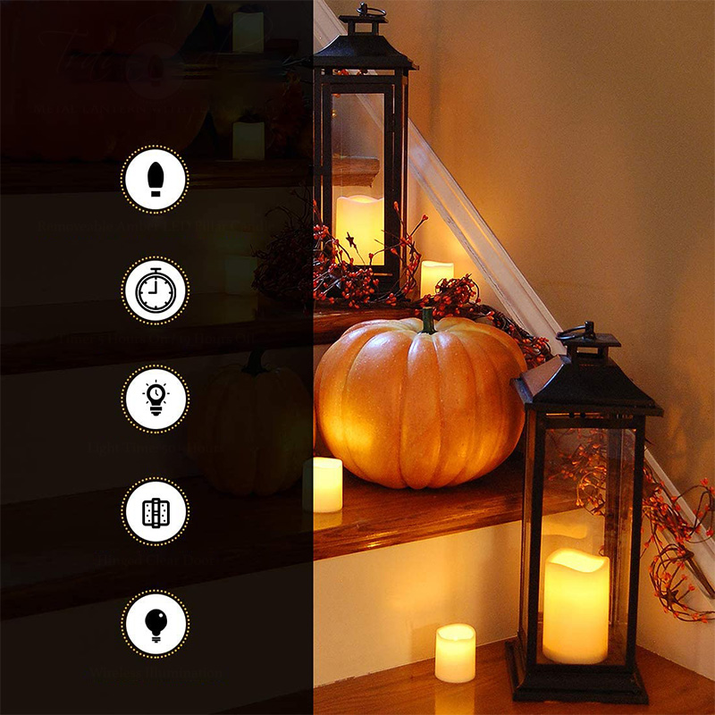 Kovová lampa so sviečkou na batérie – tradičná čierna, 17-palcová lampa