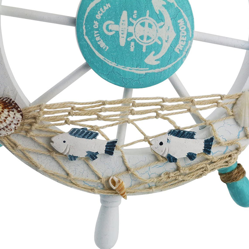 Námorná drevená loď Lodný volant/Ručne vyrobené drevené lodné koleso Pirátska dekoračná doska na zavesenie na stenu a dvere (biela ryba)