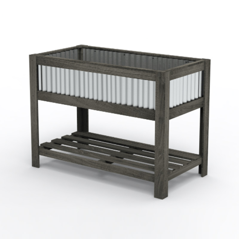 Drevený vyvýšený záhradný kvetináč s rozmermi 47' x 23' x 35' s priestranným priestorom na pestovanie, odkladacia polica a všestranné využitie