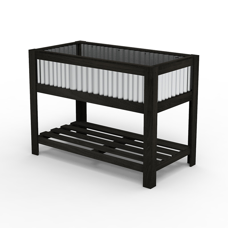 Drevený vyvýšený záhradný kvetináč s rozmermi 47' x 23' x 35' s priestranným priestorom na pestovanie, odkladacia polica a všestranné využitie