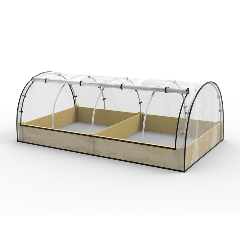 Súprava vyvýšených záhradných záhonov so skleníkom, drevený kvetináč so studeným rámom, prírodný