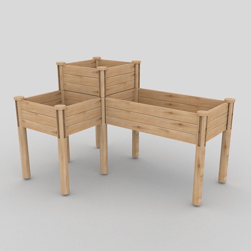 3-poschodová vyvýšená záhradná posteľ s odkladacou policou, súprava vyvýšenej drevenej kvetináča