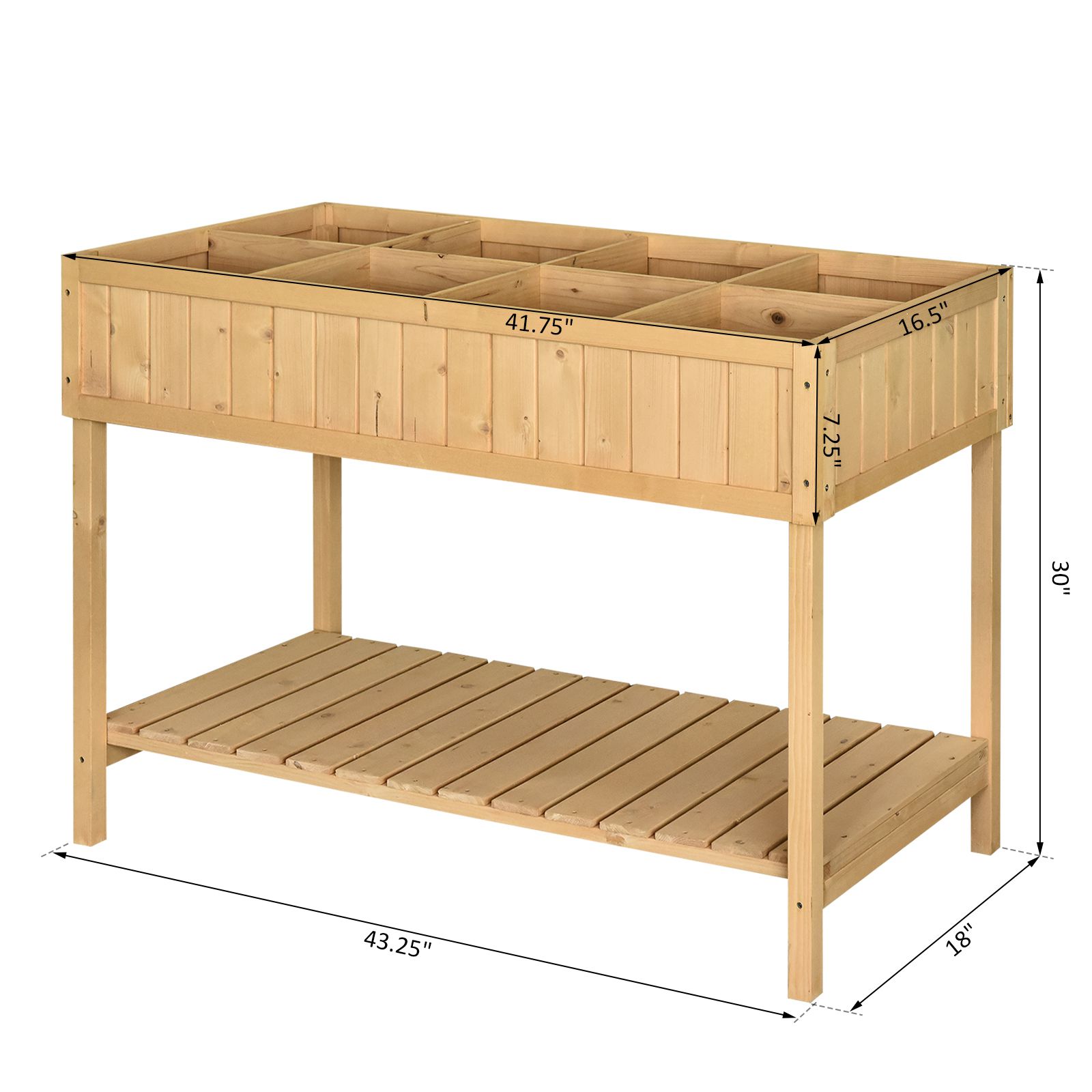 Vyvýšený drevený záhradný mrežový stojan na kvetináč s 8 zásuvkami ideálny pre obmedzený priestor v záhrade na pestovanie byliniek, zeleniny a kvetov