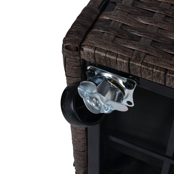 Vnútorný/vonkajší box na kvetináč z ratanu so stojanom na uloženie náradia pod a pevným vyvýšeným pracovným priestorom 28' H