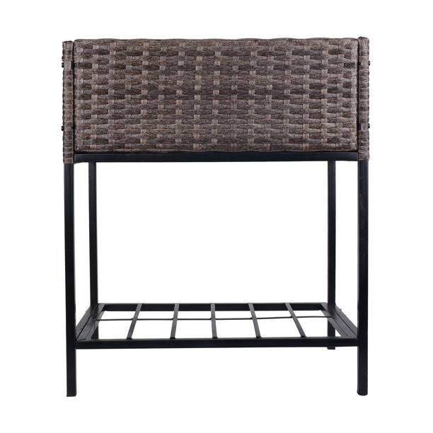 Vnútorný/vonkajší box na kvetináč z ratanu so stojanom na uloženie náradia pod a pevným vyvýšeným pracovným priestorom 28' H