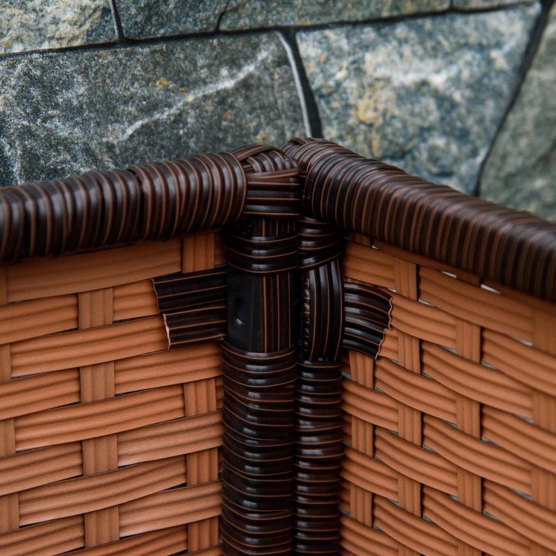 Vnútorný/vonkajší box na kvetináč z ratanu so stojanom na uloženie náradia pod a pevným vyvýšeným pracovným priestorom 28' H