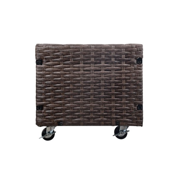 Vnútorný/vonkajší box na kvetináč z ratanu so stojanom na uloženie náradia pod a pevným vyvýšeným pracovným priestorom 28' H