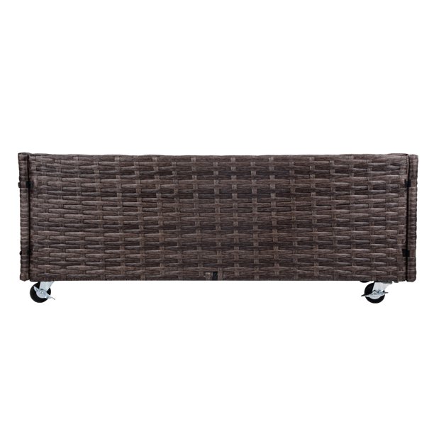 Vnútorný/vonkajší box na kvetináč z ratanu so stojanom na uloženie náradia pod a pevným vyvýšeným pracovným priestorom 28' H