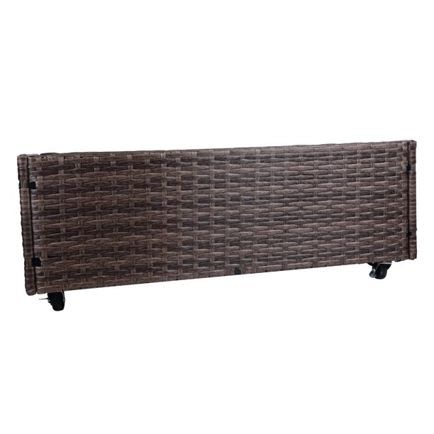 Vnútorný/vonkajší box na kvetináč z ratanu so stojanom na uloženie náradia pod a pevným vyvýšeným pracovným priestorom 28' H