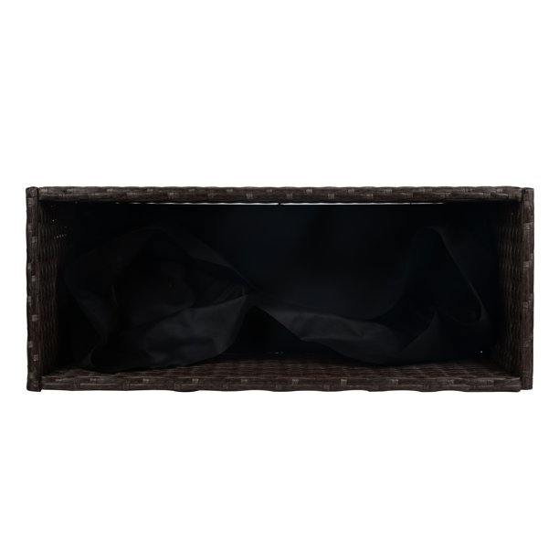 Vnútorný/vonkajší box na kvetináč z ratanu so stojanom na uloženie náradia pod a pevným vyvýšeným pracovným priestorom 28' H