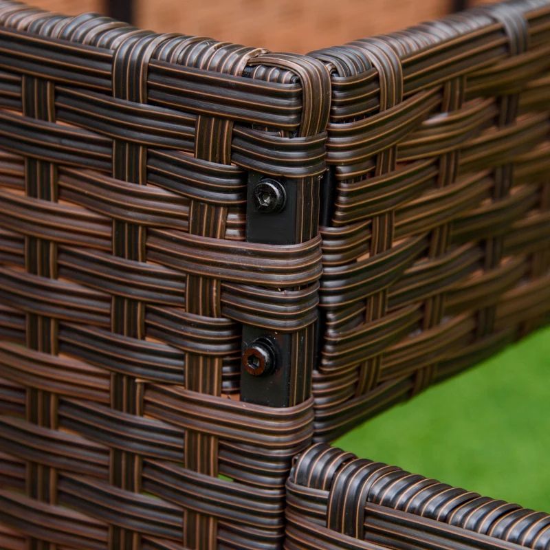 Vnútorný/vonkajší box na kvetináč z ratanu so stojanom na uloženie náradia pod a pevným vyvýšeným pracovným priestorom 28' H