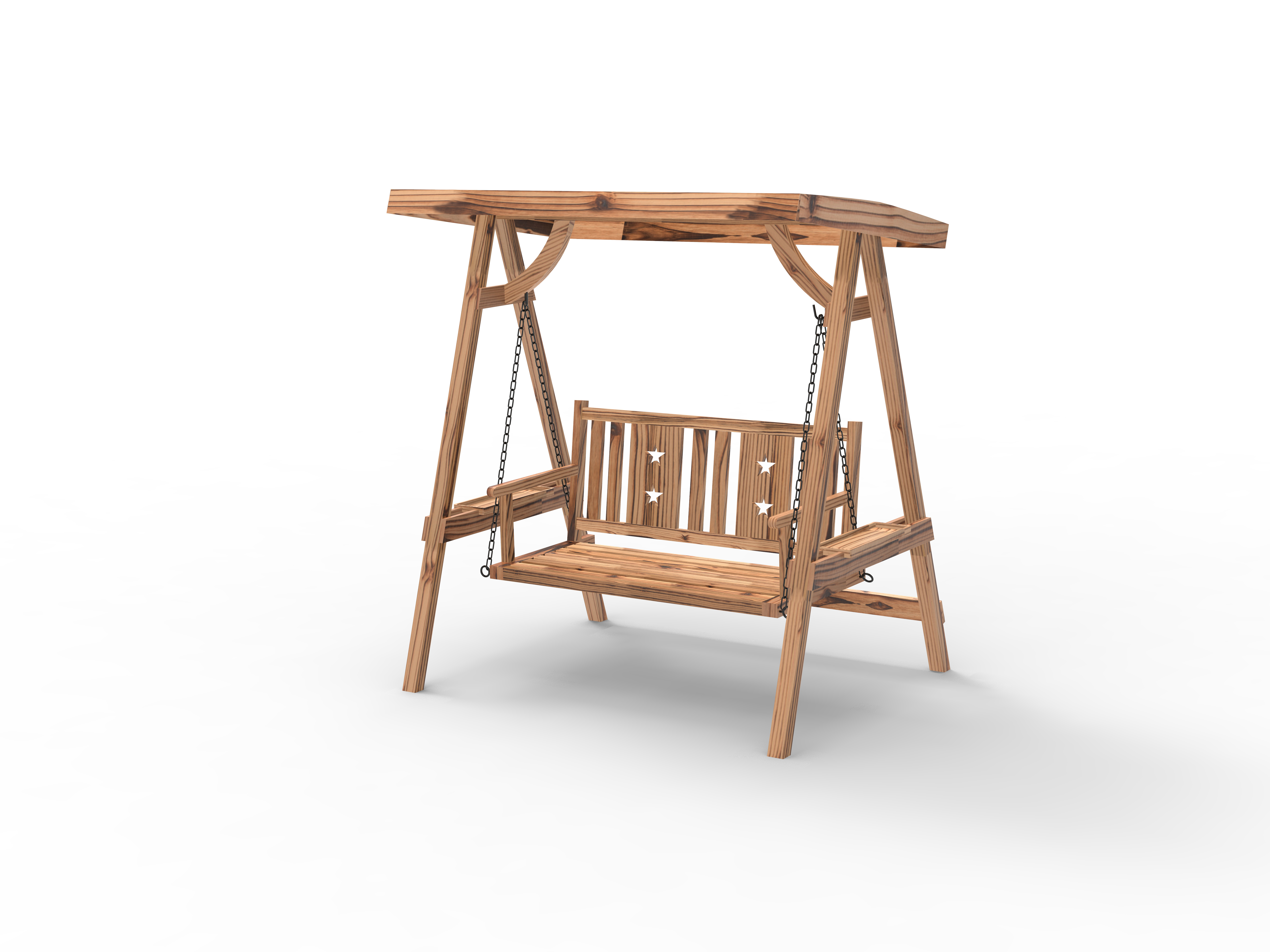 Verandová hojdačka pre 2 osoby s dreveným stojanom, pevným A-rámovým dizajnom a nastaviteľným krytom proti vode, hojdačka v rustikálnom štýle